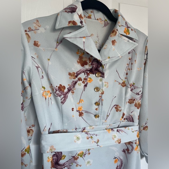 Vintage 1970s Blue Floral Midi Dress - Picture 8 of 13